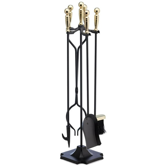 5-Piece T51030PK Fireplace Tools Set, Polished Brass and Black