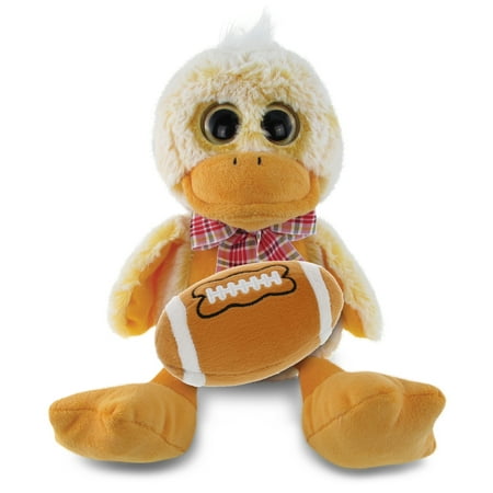 DolliBu Sitting Duck Stuffed Animal with Football Plush - Soft Huggable Duck Adorable Playtime Duck Plush Toy Cute Wildlife Gift Plush Doll Farm Animal Toy for Kids and Adults - 9 Inches