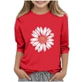 thumbnail image 2 of jobturf Shirts for Girls Trendy Flower Graphic Tees Casual Lightweight Summer Blouses Comfy Loose 3/4 Sleeve Tops Size 3-12 Years, 2 of 5