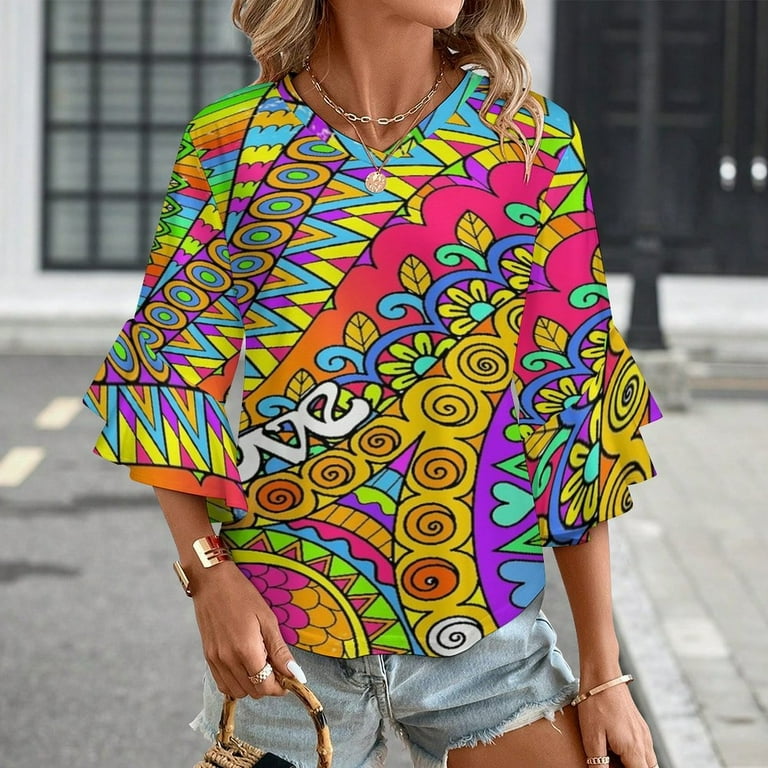 Psychedelic Trippy Colorful Hippy Art Women's V-Neck Blouse With