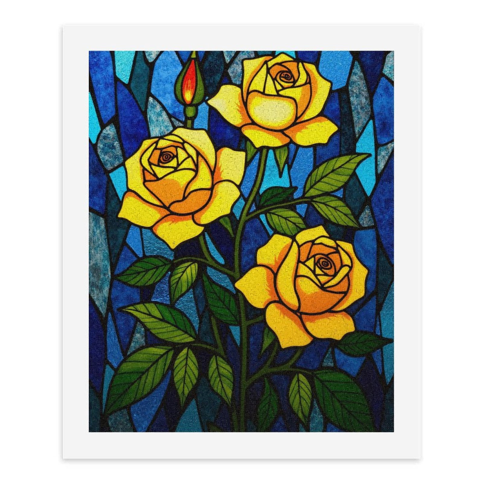 Paint By Numbers Kit for Adults Beginner - DIY Stained Glass Yellow Roses Art Canvas Painting Kits for Adults, Frameless Paint By Number for Adults for Home Wall Decor 16x20 Inch