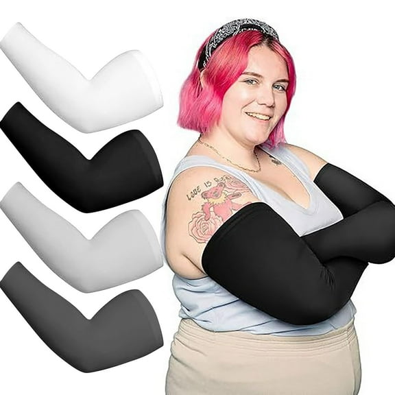 Clearance Sale! 4 Pairs Plus Size Arm Sleeves Sun Sleeves Ice Silk Oversized Arm Compression Sleeve for Women