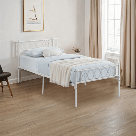 Twin Size Metal Bed Frame with Headboard & Footboard, Heavy Duty Platform Bed with Under Storage, No Box Spring Needed