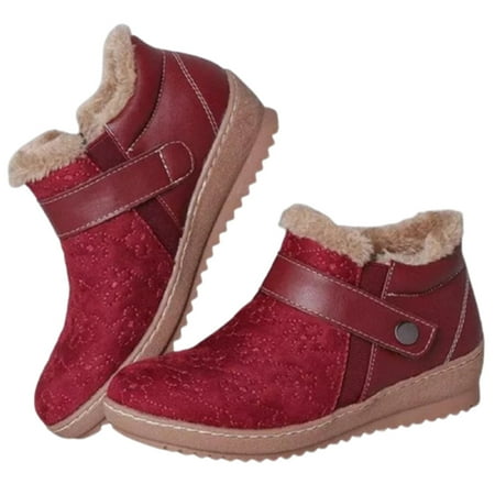 

Women s Suede Boots with Plush Lining Flat Warm Ankle Boots Vintage Style Easy to Put on Winter Outdoor Supply 40 Red