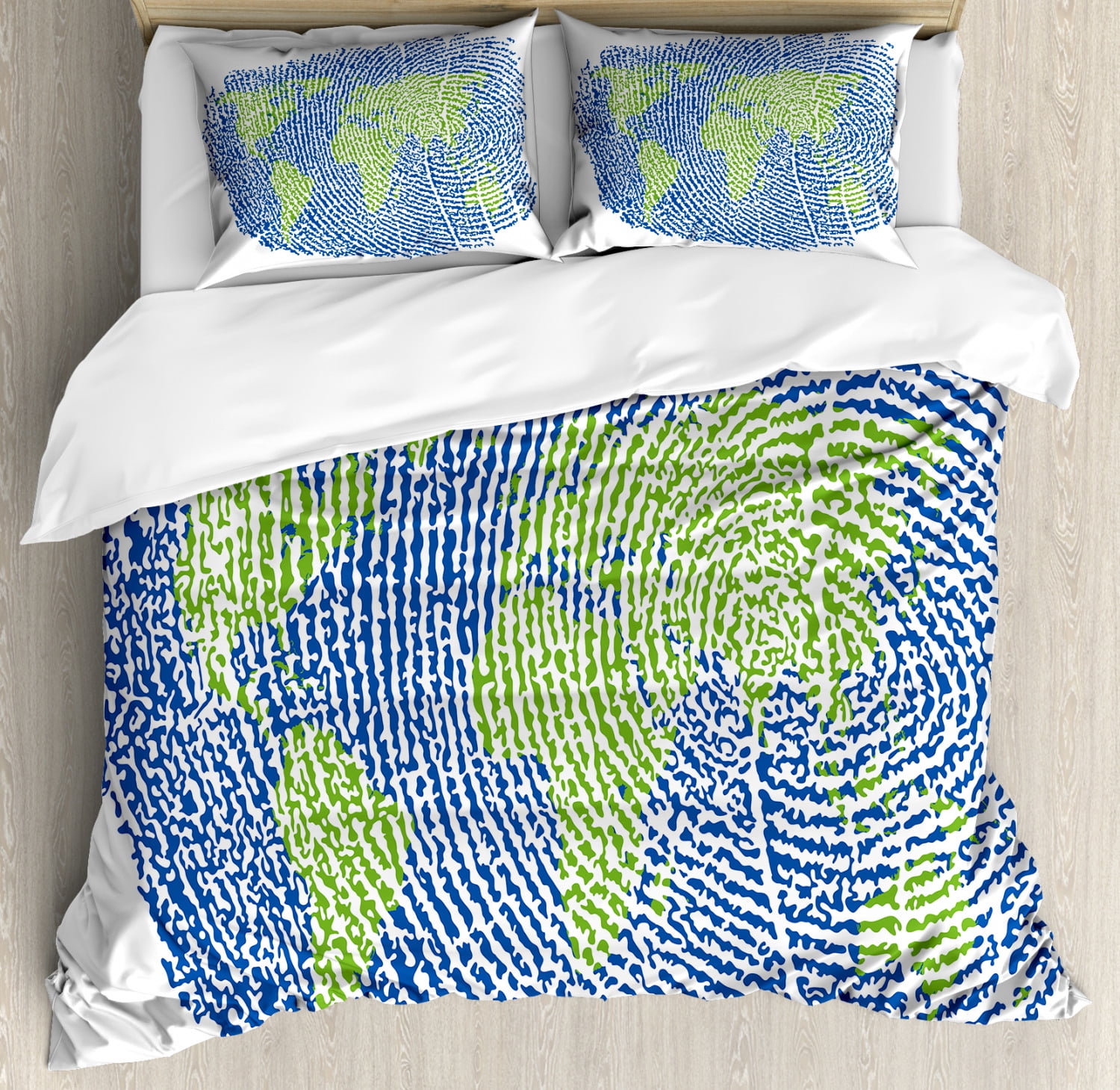 World Map Duvet Cover Set, Map of the World Fingerprint Style
