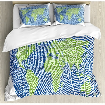 World Map Duvet Cover Set Map Of The World Fingerprint Style