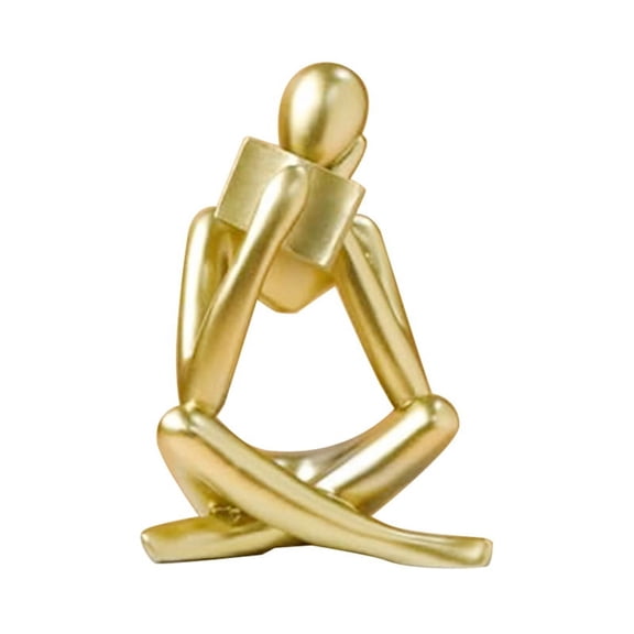 Qtmnekly Thinkers Sculptures,Gold Thinkers Resin Statue Reading Ornament,Thinkers Sculpture Decoration, Modern Book Decor A Resin Gold