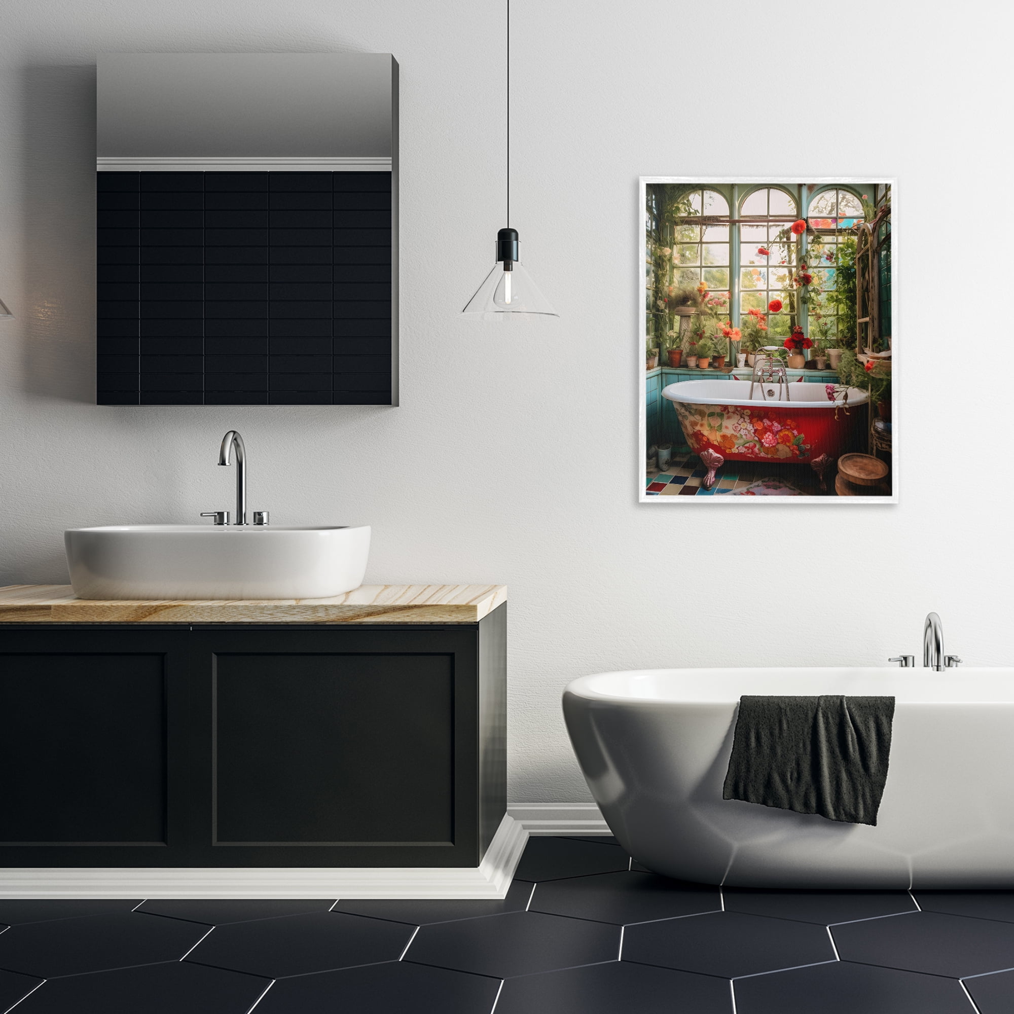 Floral Sunroom Tub White Framed Giclee Art, design by Lettered and Lined