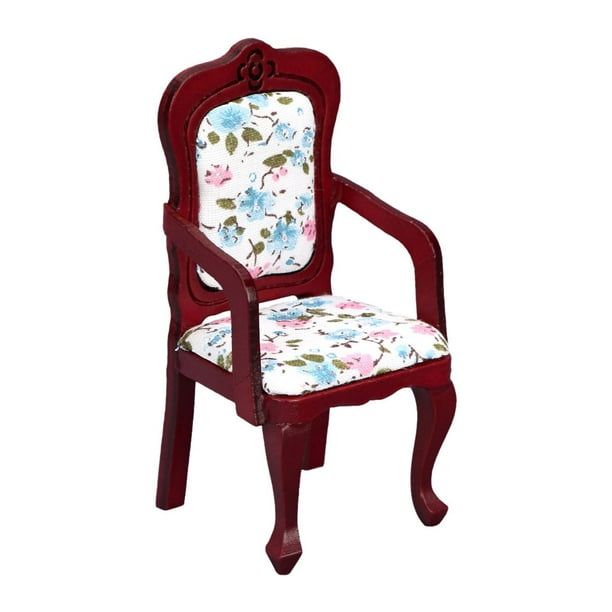 Silla para casa de muñecas a escala 1/12, sillón de simulación, mini accesorio, silla con respaldo. Rojo marrón