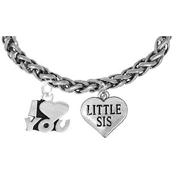 Little Sis I Love You Wheat Chain Bracelet, Hypoallergenic, Safe-Nickel, Lead, Cadmium Free