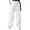 thumbnail image 2 of Ndbuld Cargo Pants Women High Waisted Parachute Pants Women's Solid Color High Waist Flap Pocket Work Pants Trousers With Pockets Evergreen White S, 2 of 6