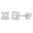 thumbnail image 1 of Or Blanc 14k pour Fille, Zircon Cubique Clair de 4 mm, Serti à Griffes, Solitaire, Fermoirs Vissés, 1 of 6
