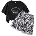 thumbnail image 2 of Girls Outfits Summer Zebra Print Short Sleeve Top and Casual Shorts 2 Piece Set Toddler Girl Clothes Black 9-10 Years, 2 of 8