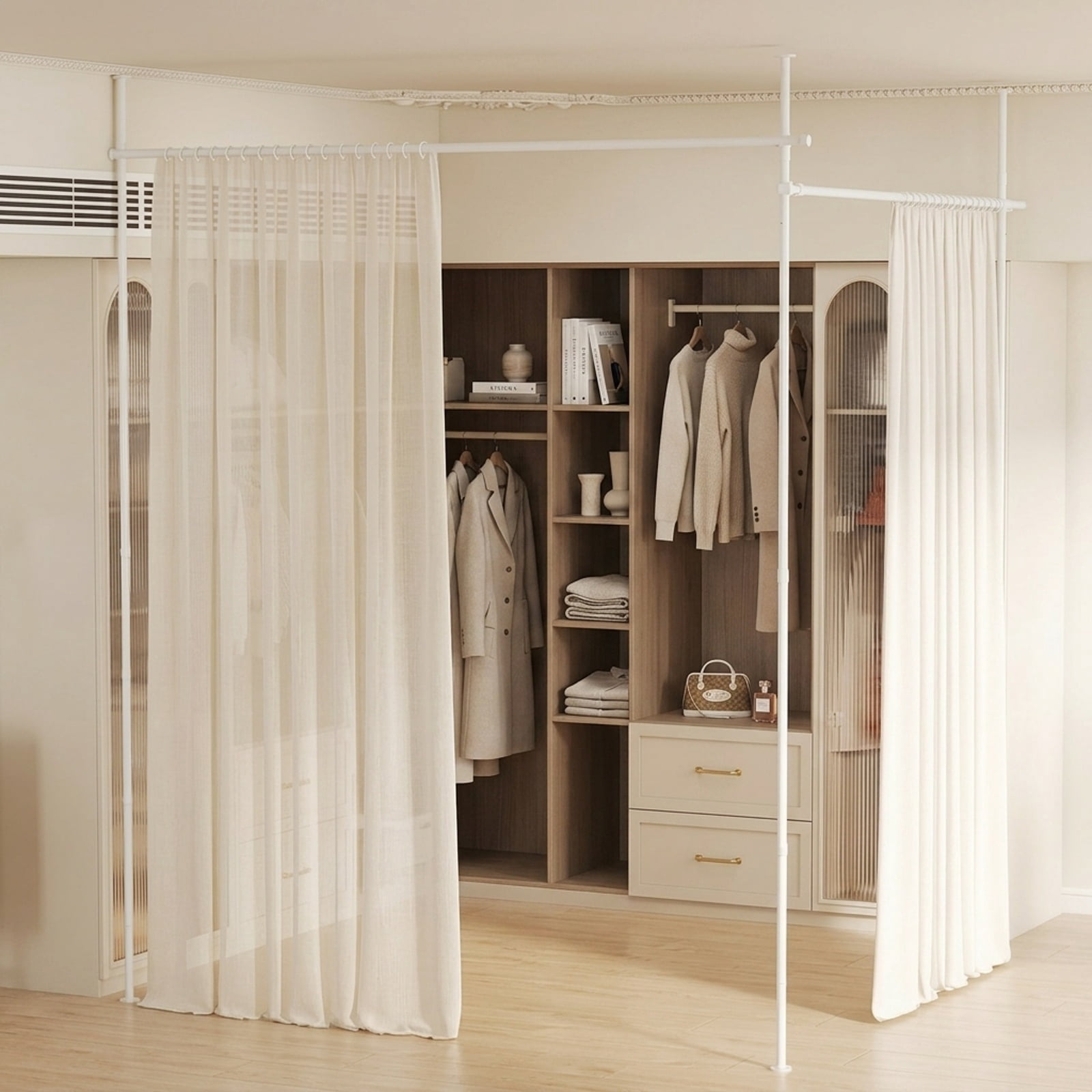 Vebreda Room Divider Curtain Rod with Adjustable Floor to Ceiling Tension Rod, NOTE, Drill-Free Setup, Flexible Sizing, Heavy-Duty Support