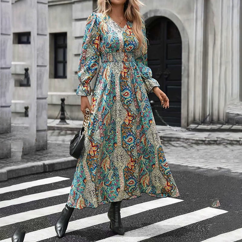 Zoelnic Women's Fall Long Sleeve Maxi Dress Boho Floral Print V Neck Empire Waist A Line Flowy Dresses ZOELNIC Women's Fall Long Sleeve Maxi Dress Boho Floral Print V Neck Empire  Waist A Line Flowy Dresses, M - Walmart.com