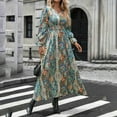 thumbnail image 2 of ZOELNIC Women's Fall Long Sleeve Maxi Dress Boho Floral Print V Neck Empire Waist A Line Flowy Dresses, L, 2 of 14
