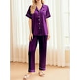 thumbnail image 2 of Avidlove Women 3 Piece Satin Silk Pajama Set Comfy Short Sleeve Button Down Pj Shirt with Shorts and Long Pants Sleepwear Soft Loungewear S-XXL, 2 of 6