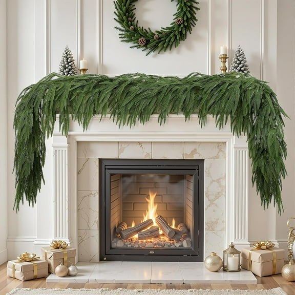 12ft Artificial Christmas Garland, Real Touch Norfolk Pine Garland - Pine Garland, Greenery Christmas Garland for Mantle, Table, Fireplace, Indoor, Outdoor Christmas Decorations