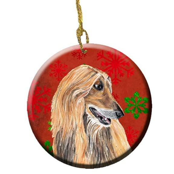 Afghan Hound Red Snowflakes Holiday Christmas Ceramic Ornament