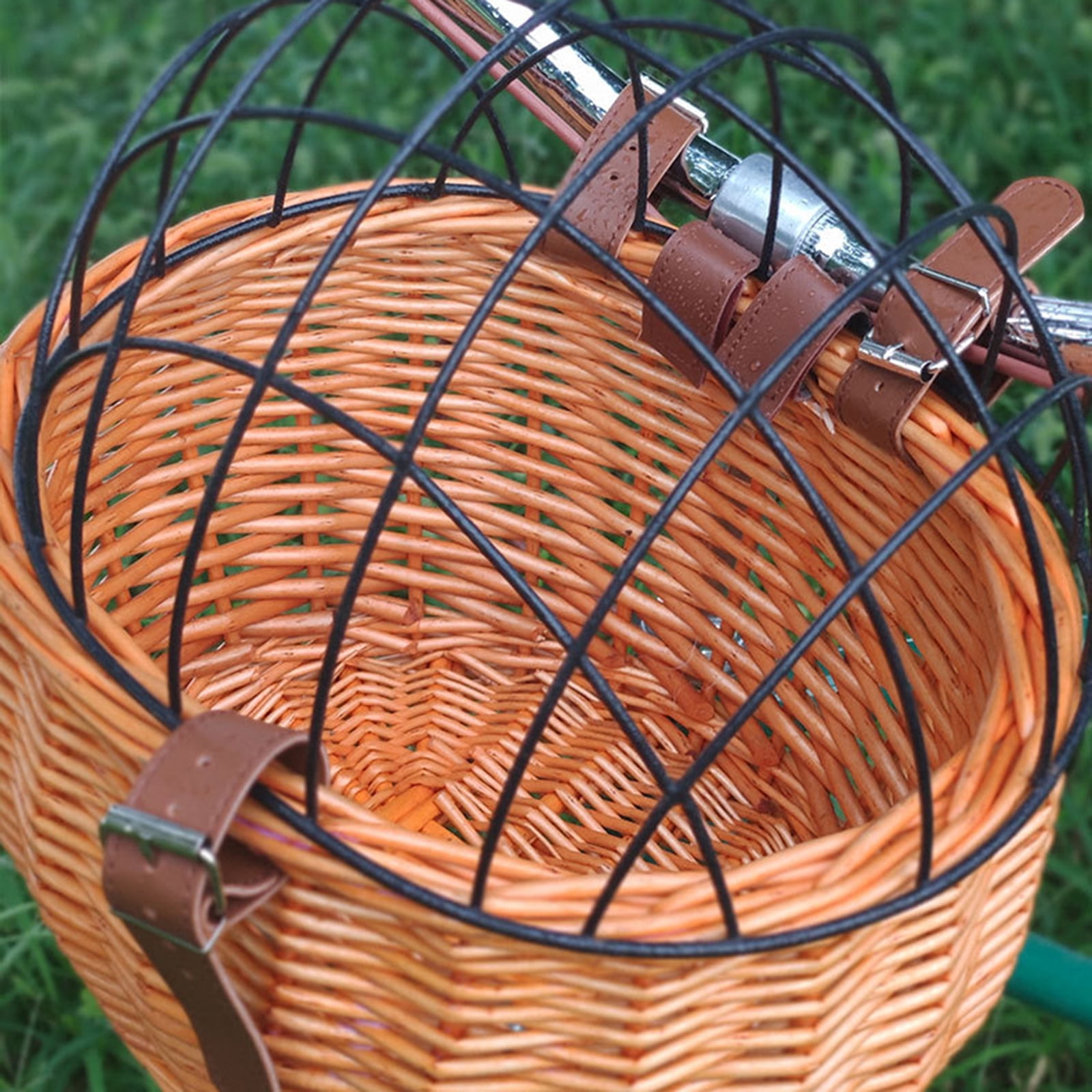 Woven Rattan Storage Bike Basket Front Bicycles Basket Rattan Basket Woven Storage Basket with Adjustable Belt
