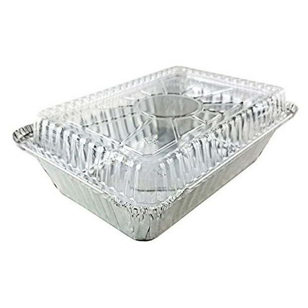 Pactogo 2 1/4 lb. Oblong Deep Aluminum Foil TakeOut Pan with Clear