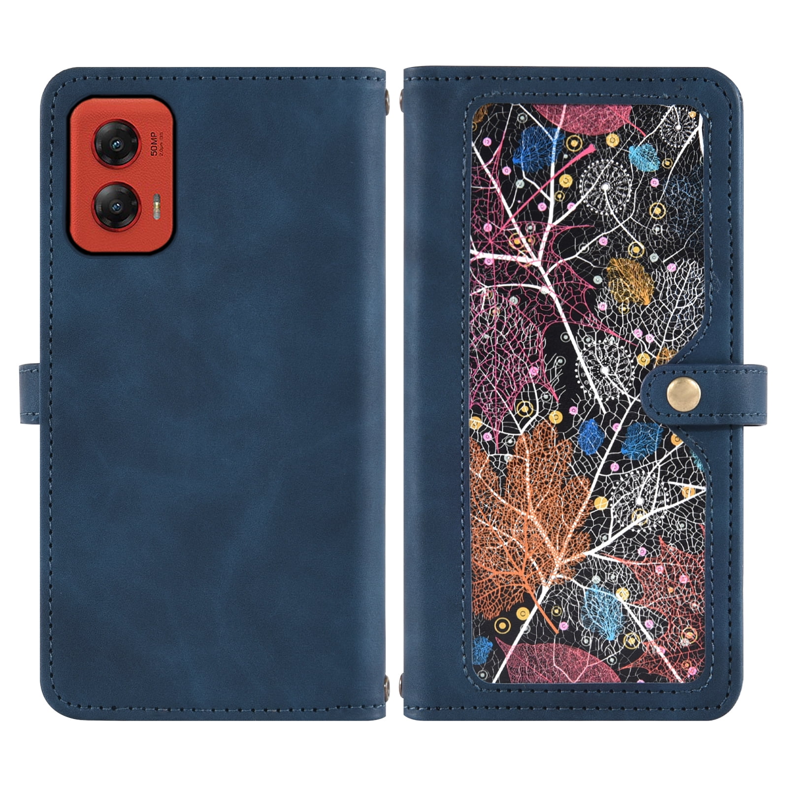 Asuwish Phone Case for Motorola Moto G Stylus 5G 2024 Wallet Cover With Tempered Glass Screen Protector Crossbody Wrist Strap Flip Pattern Zipper Credit Card Holder Stand Slot Cell G5 Women Men Blue