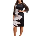 thumbnail image 1 of Robe Décontractée pour Femme Grande Taille Wo-Fusoul, Design Patchwork en Dentelle, Manches Courtes Col Rond, Tissu Extensible Doux pour le Printemps et l'Été, Confortable et Polyvalente pour les Occasions Quotidiennes, 1 of 7