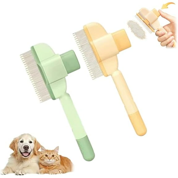 Saluqifa Pet Hair Removal Comb Flea Comb 2025 New Flea Comb, Cat Brushes for Indoor Cats with Release Button,Pet Grooming Brush for Dogs And Cats, Flea Comb for Short and Long Hair (Yellow  Green)