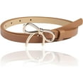 thumbnail image 5 of 0.5 Inch Width PU Leather Waist Band with Gold Alloy Bowknot Buckle Skinny Waist Belt Brown Adjustable Thin Elegantes Leather Belt Strap Slim, 5 of 9