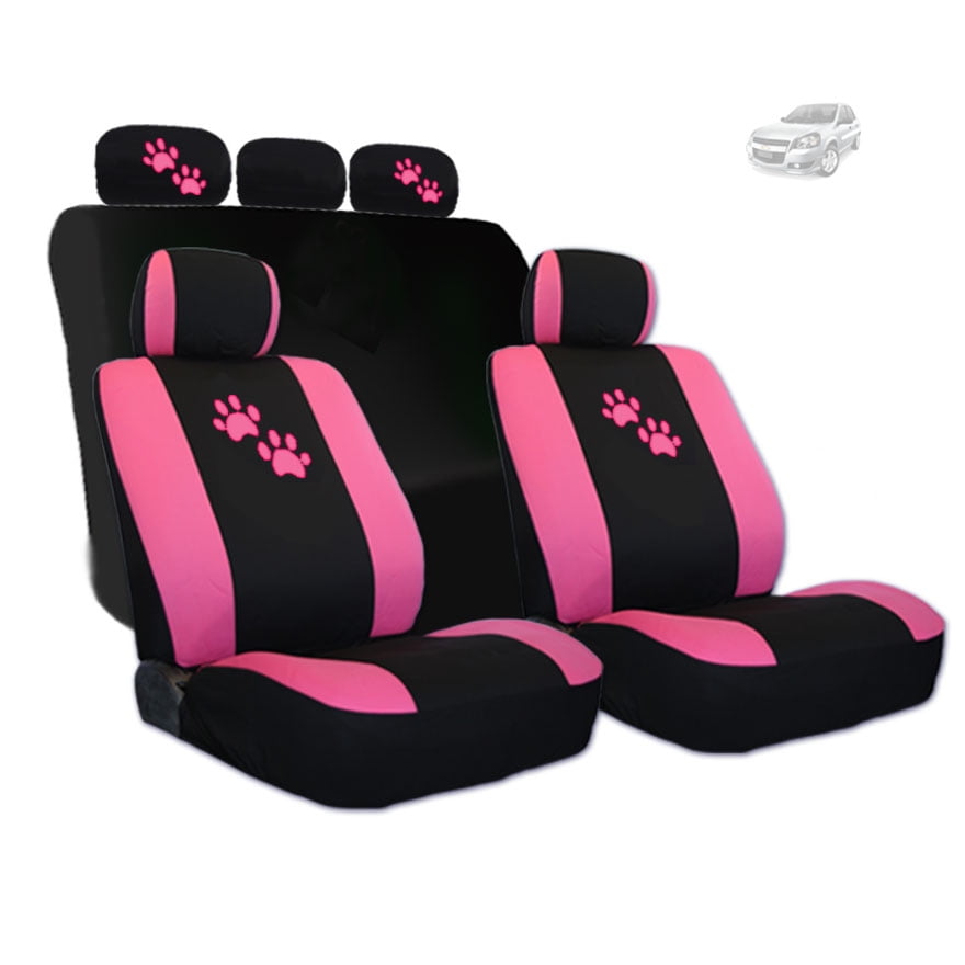 For Chevrolet New Flat Cloth Black and Pink Car Seat Covers Mats With Paws Set