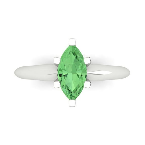 1 ctw Solitaire Anniversary Ring for Women | Marquise Cut Simulated Green Diamond | Hyperallergenic Solid 18K White Gold