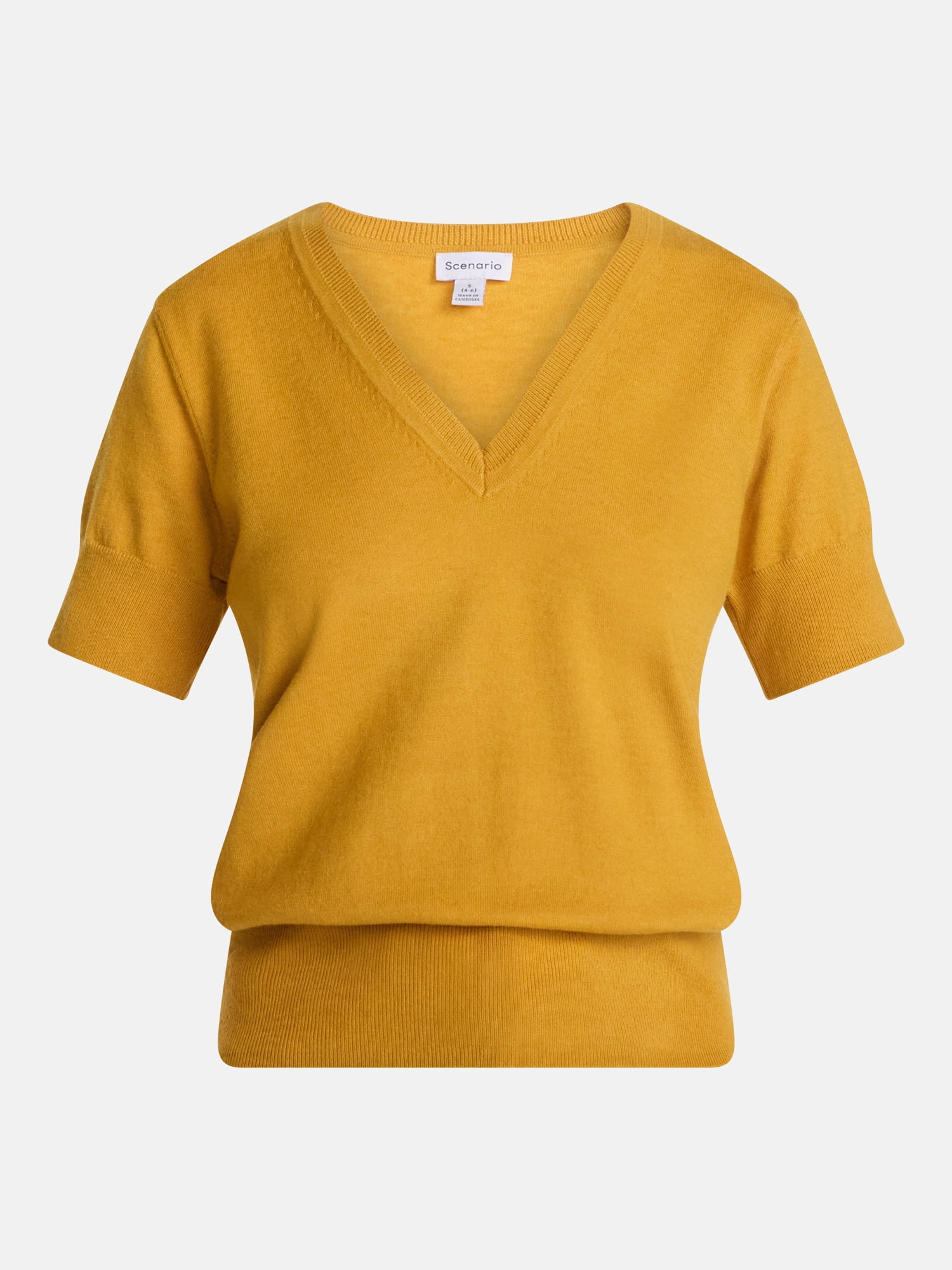 Scenario Women's V-Neck Lightweight Sweater with Short Sleeves, Sizes XS-XXXL
