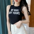 thumbnail image 3 of Women Sleeveless O-Neck Pullover Letter Print Knitted Crop Tank Top, 3 of 4