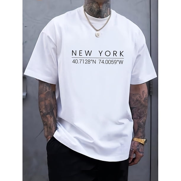 Camiseta de manga corta con cuello redondo y estampado de letras de NUEVA YORK para hombre, moderna, cómoda y transpirable, ideal para vacaciones de primavera y verano.