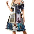 thumbnail image 1 of Vestido de manga corta con estampado de colección de collage de discos de álbumes, vestido de mujer, vestido largo de mujer, 1 of 7