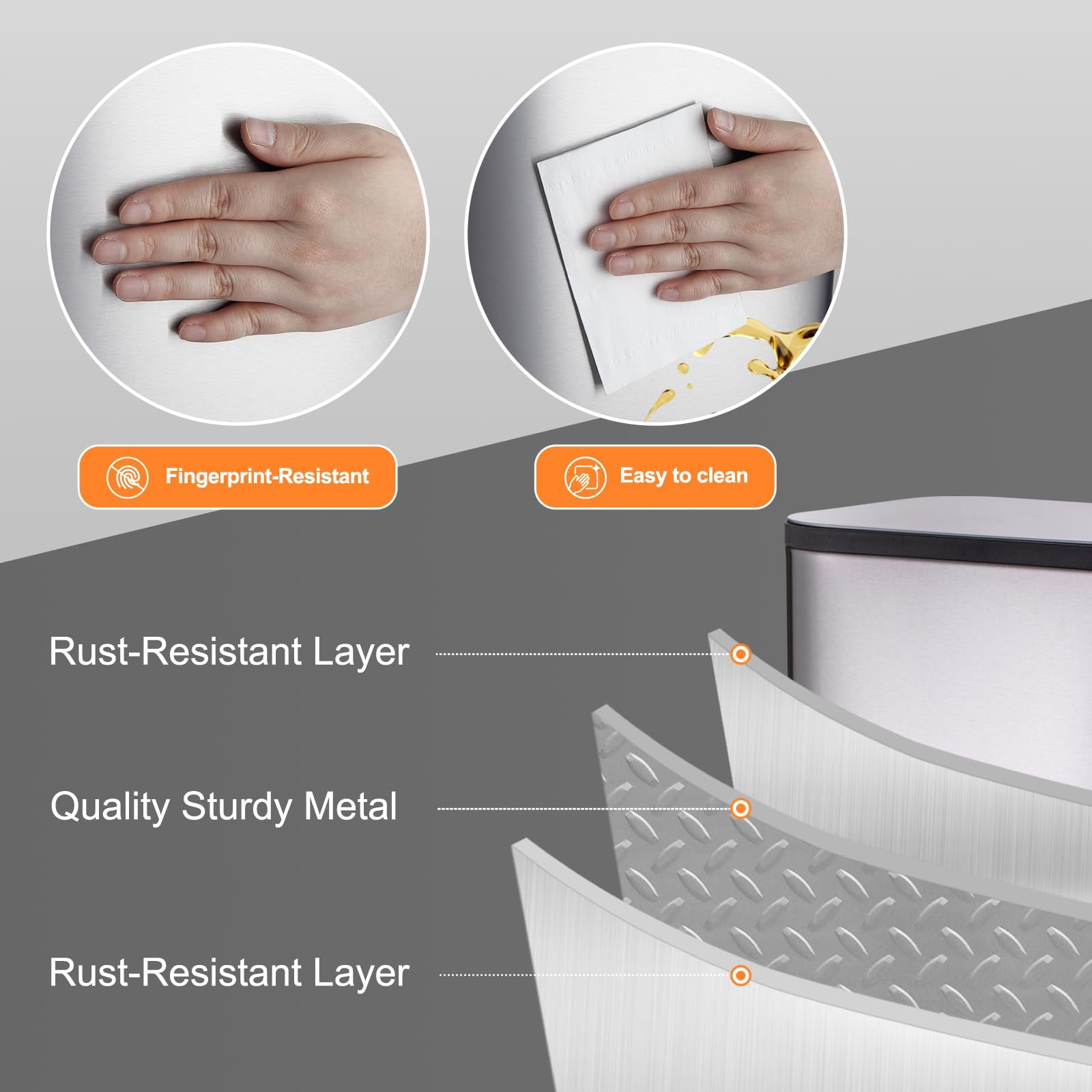 Stainless Steel Trash Can, Rectangular 12/20/30/50 Liter Step-On Garbage Can Featuring Quiet Close Lid, Foot Pedal, and Inner Bucket for Kitchen, Home, Office, Bedroom, and Living Room