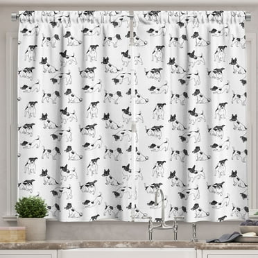 Ambesonne Dog Lover Kitchen Curtains, Sketch Style Terriers, 55"x39", Black White