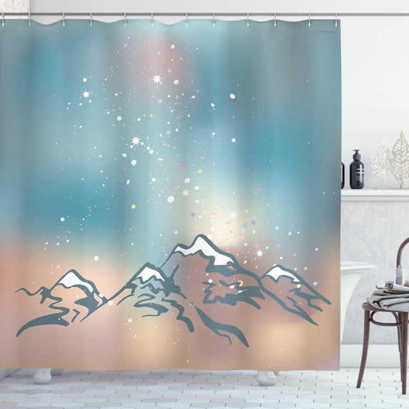 Nepal Shower Curtain, Milky Way Galaxy over the Himalayan Peaks with Colorful Abstract Dots South East Asia, Fabric Bathroom Set with Hooks, 69W X 84L Inches Extra Long, Multicolor, by Ambesonne