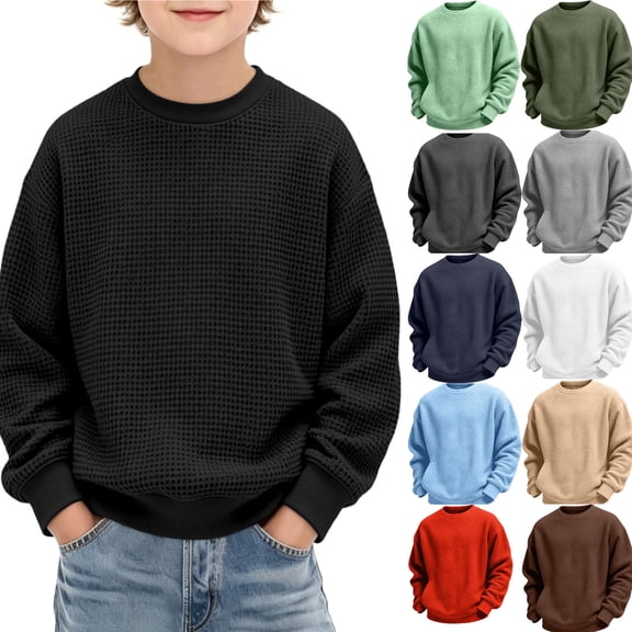 Tsivenald Boys Long Sleeve Shirts Cotton Crew Neck Sweatshirts Soft Pullover Tops for Kids(Black,Size 3-4 Years)