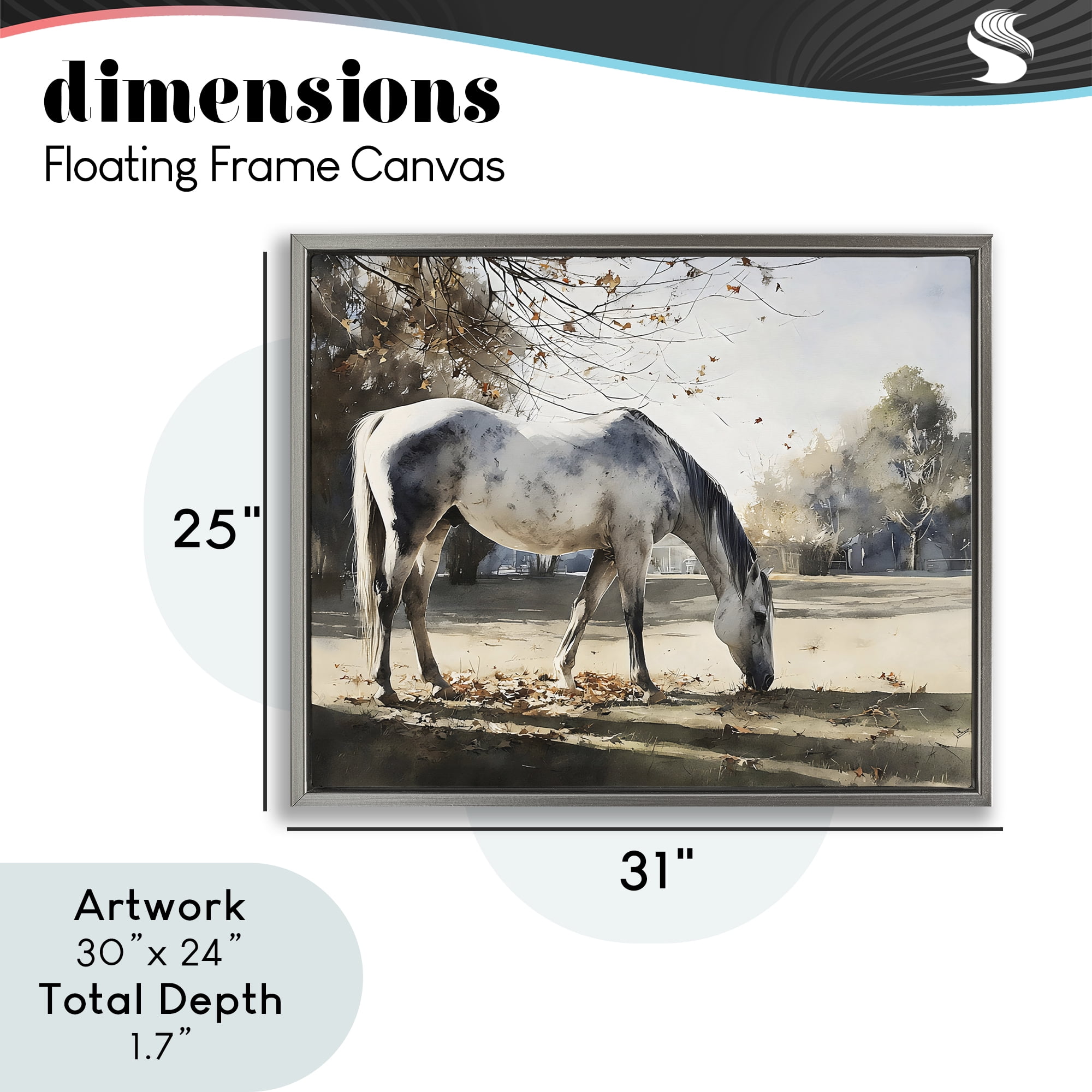Stupell Industries Grey & White Mare Grazing Gray Framed Floater Canvas Wall Art, design by Franklyn Gregory