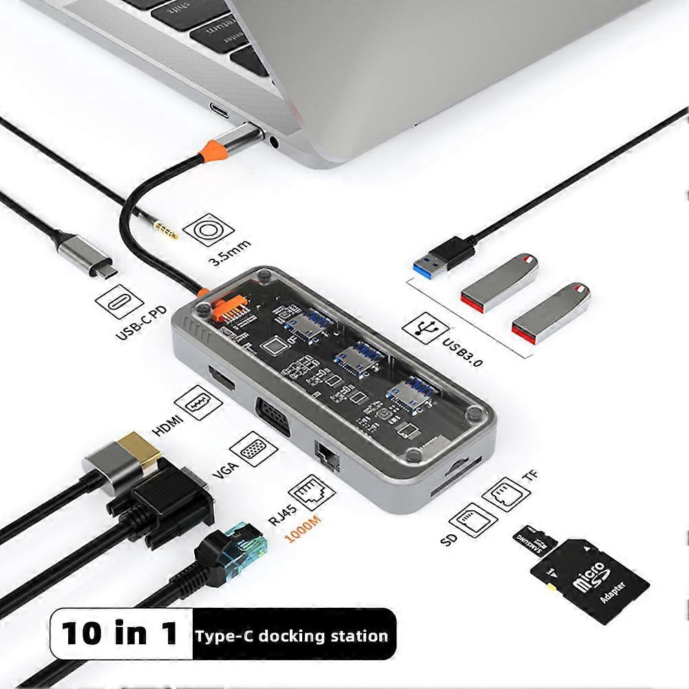 Small 10 in 1 Type-C Transparent Docking Station Multi Port USB ...