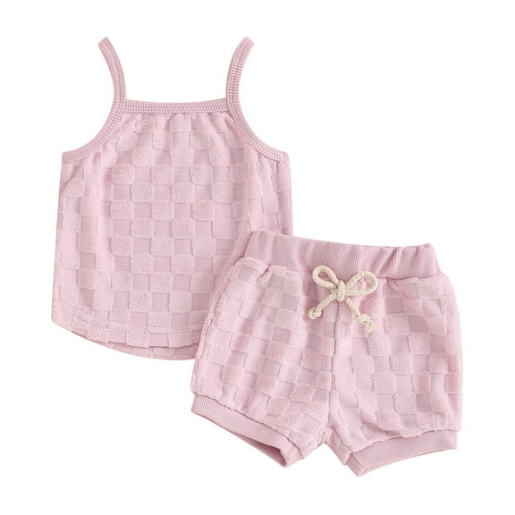 Musuos Baby Girls Summer Shorts Sets 6M 12M 18M 24M 3Y Casual Checkerboard Print Camisole Drawstring Shorts Sets