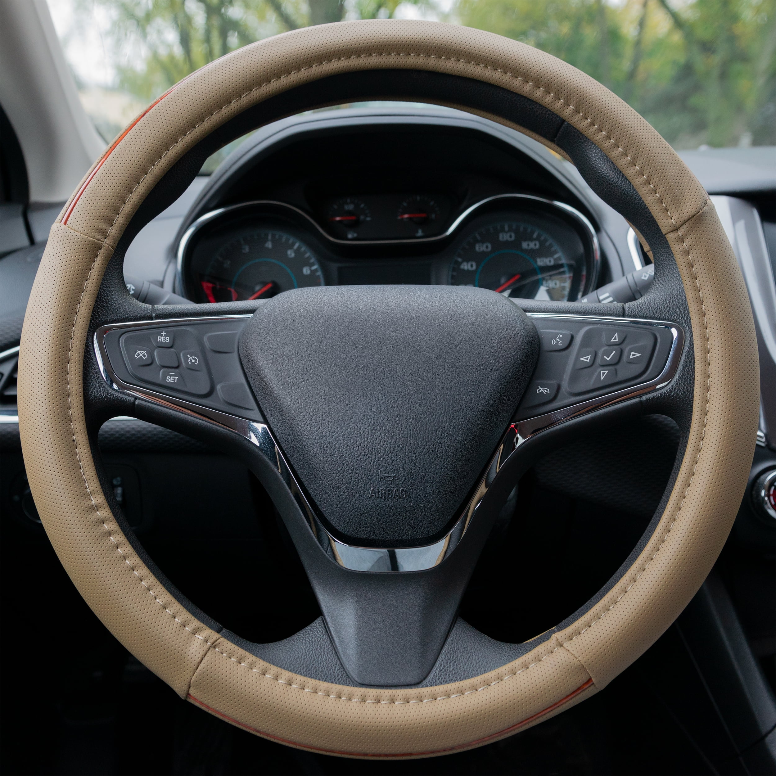 Auto Drive Tan Burl Wood Steering Wheel Cover