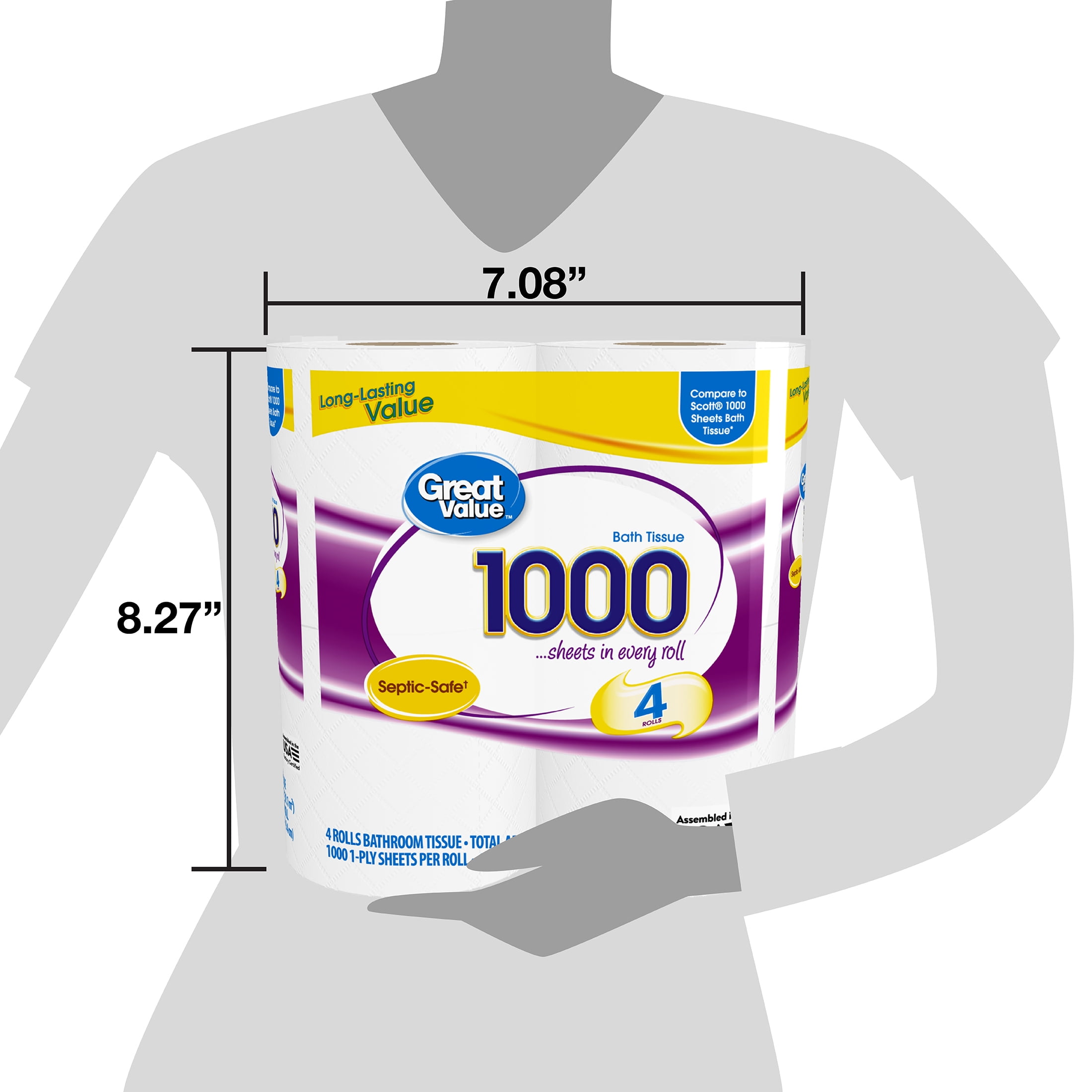 Great Value 1000 Sheets per Roll Toilet Paper, 4 Rolls