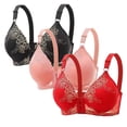 thumbnail image 1 of DecSea 3PC Women's Large Lace Breathable Front Opening Bra Wrapped Up Cup Side Fold Breast Lift Bra, 1 of 2