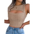 thumbnail image 3 of Biekopu Women Summer Knit Tank Tops,Solid Color Cutout Crew Neck VestsSleeveless Cropped Tops, 3 of 6