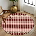 thumbnail image 2 of Round Area Rugs Collection 5 Ft, Western Texas Star Retro Non-Slip Residential Carpet, Country Vintage Red Beige Plaid Indoor Crawling Mats Runner Rugs for Living Room/Dining Room/Bedroom, 2 of 8