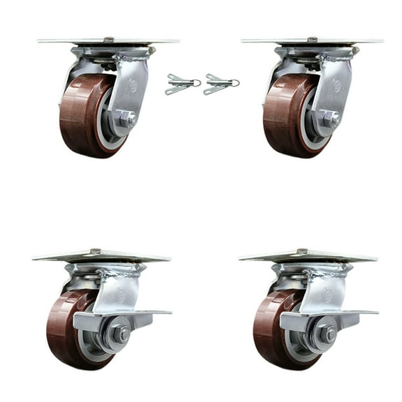4 Inch Polyurethane Swivel Caster Set 2 Swivel Locks 2 Brakes Service Caster