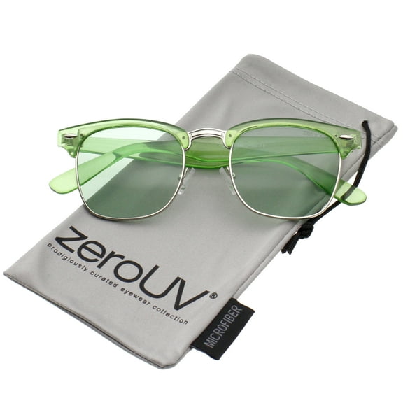 zeroUV Unisex Classic Translucent Horn Rimmed Square Color Tinted Lens Half Frame Sunglasses 49mm (Green / Green) - 49mm