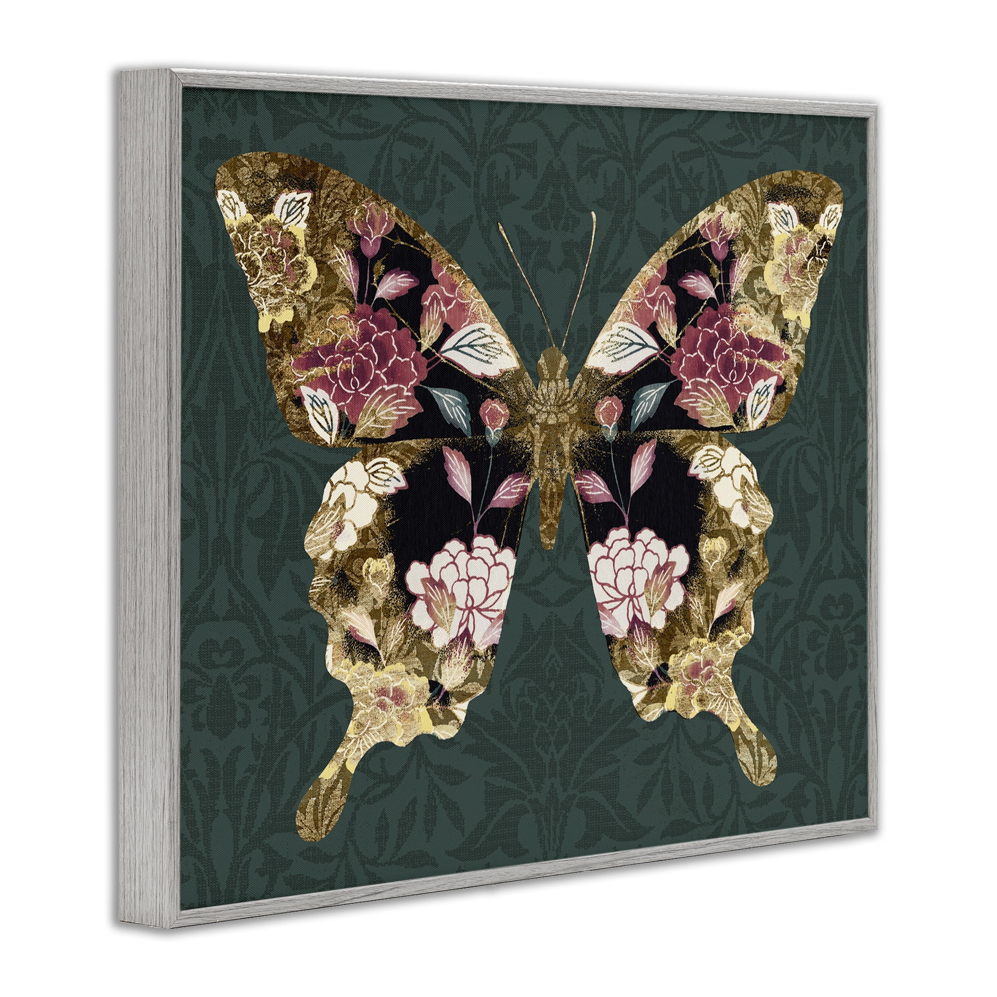 Stupell Industries Traditional Florals Butterfly Animals & Insects Painting Gray Framed Art Print Wall Art, 14 x 11